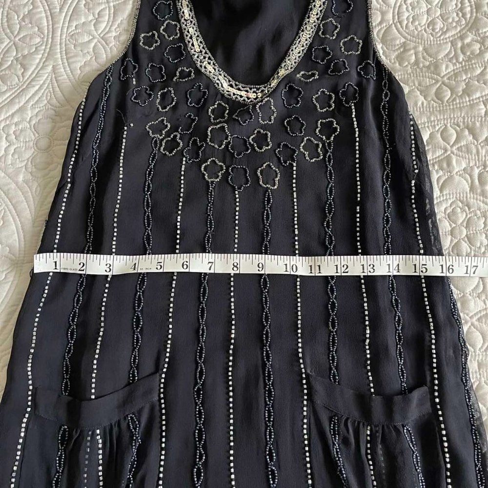 NWT Black with Silver Sequins Beaded 100 Silk Sleeveless Dress size 2 - Picture 14 of 16
